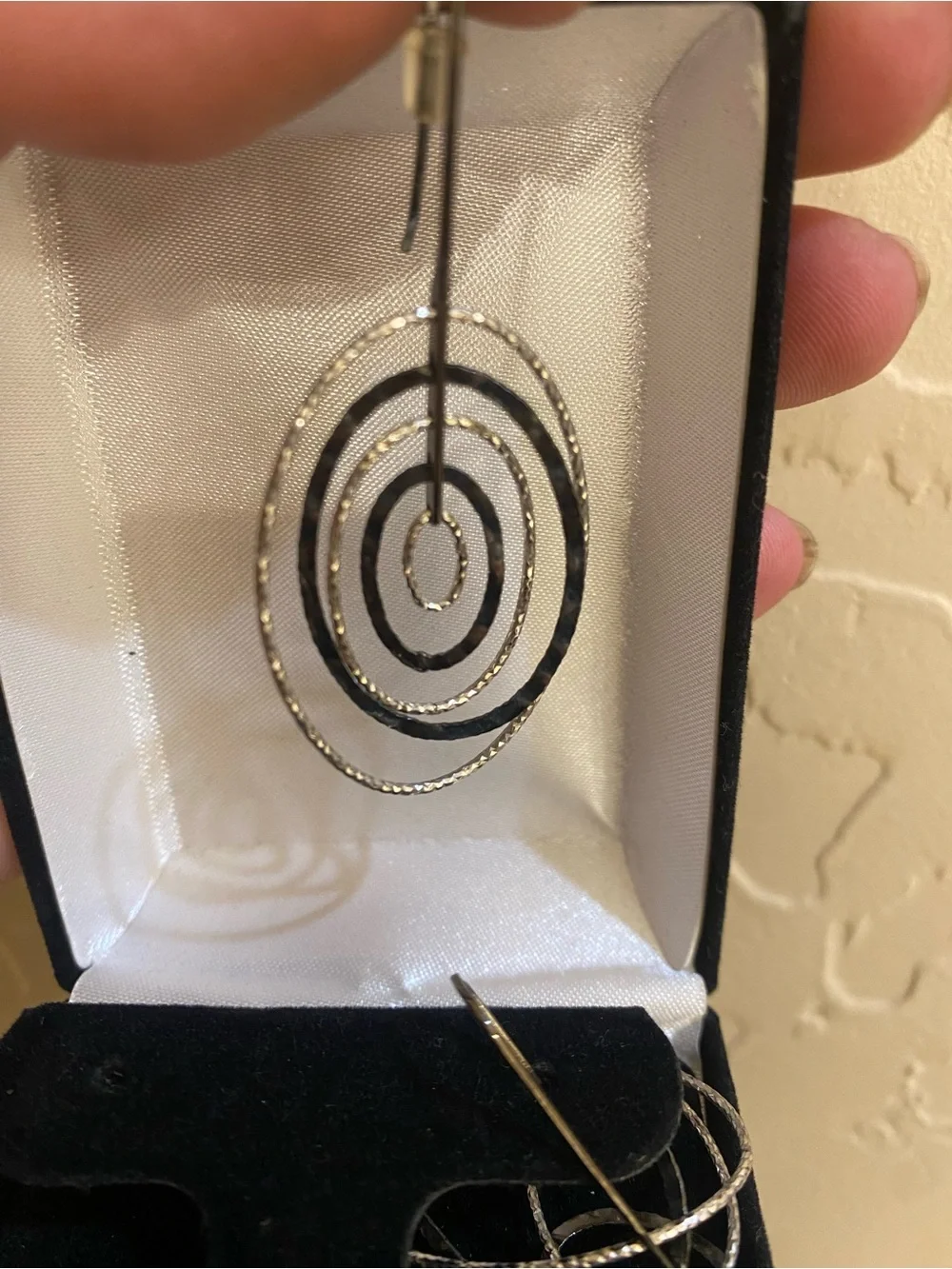 Textured Concentric Hoop Drop Earrings - Silver Multi Tone